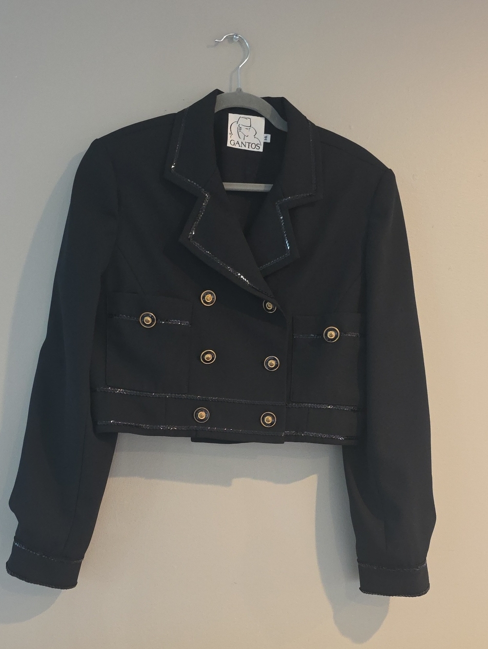 Gantos Black Cropped Double-Breasted Blazer with Gold Buttons And Sequin Details
